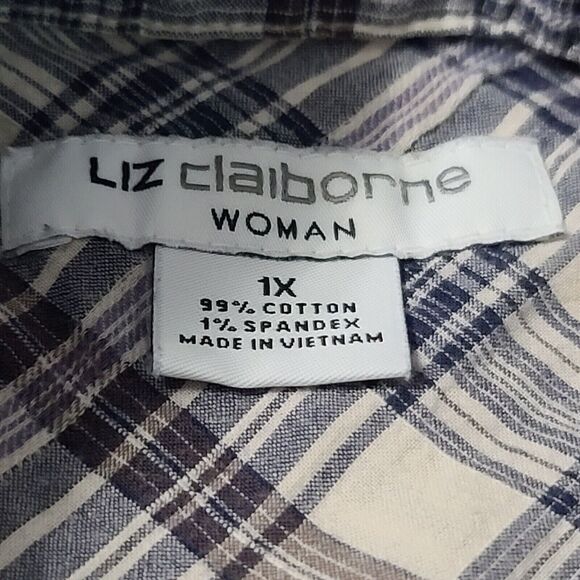 Liz Claiborne Womens Button Up Blouse Multicolor Size 1X Cotton Blend Stretch - Picture 7 of 12